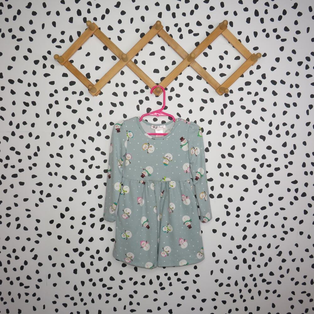 Emma & Elsa Blue Snowman Print Long Sleeve Toddler Dress